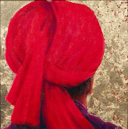 Red Turban on Gold Leaf