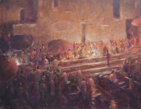 Varanasi steps at night od Lincoln  Seligman