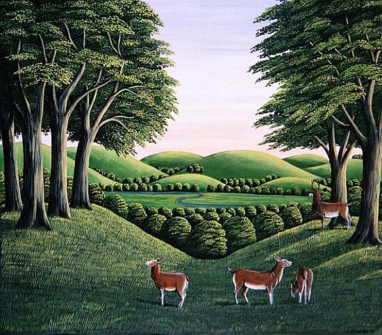 Deer on the hill, 1985 (gouache)  od Liz  Wright