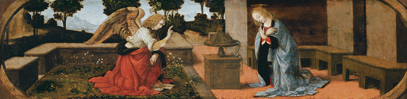 The Annunciation, predella panel from an altarpiece od Lorenzo di Credi