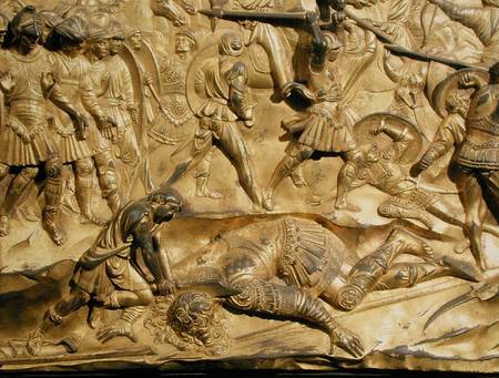 David and Goliath, detail from the original panel from the East Doors of the Baptistery od Lorenzo  Ghiberti