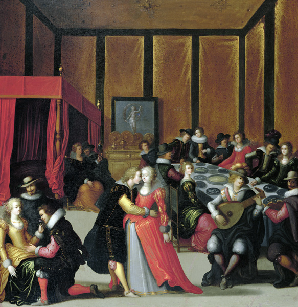 Scene Galante or The Five Senses (oil on canvas) od Louis de Caullery