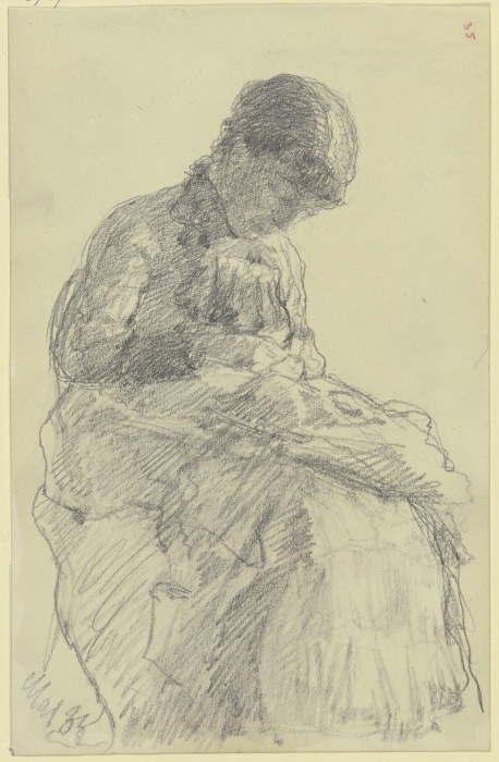Sitzende Frau beim Handarbeiten od Louis Eysen