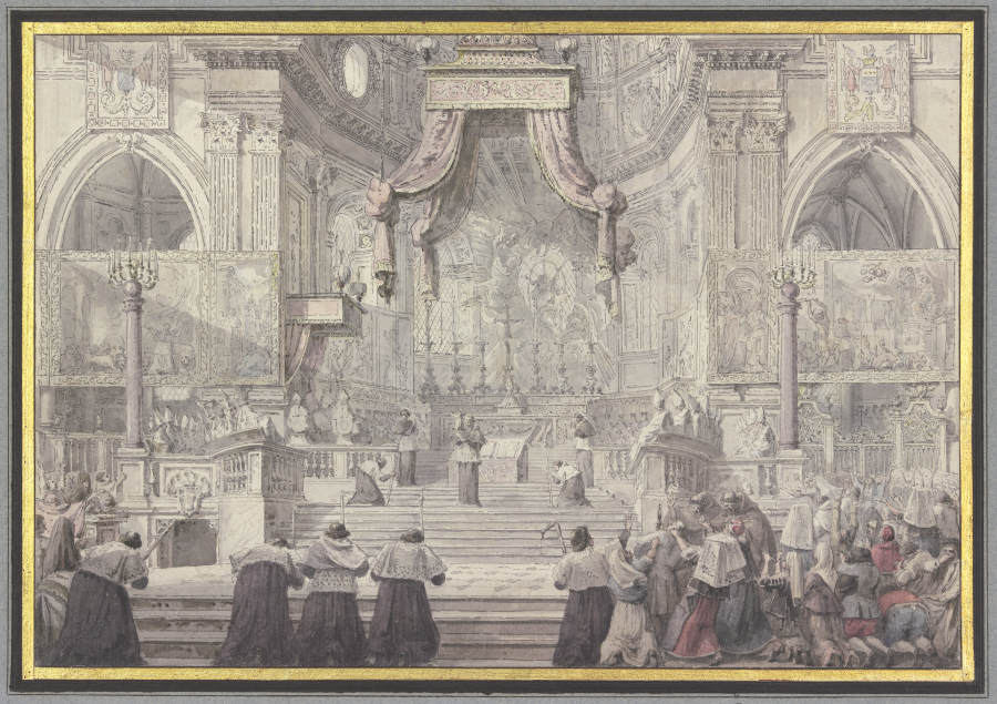Das Blutwunder des Heiligen Januarius in der Kathedrale von Neapel od Louis-Jean Desprez