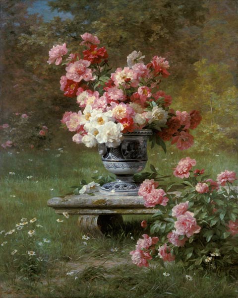 Peonies In An Urn In A Garden od Louis Marie Lemaire