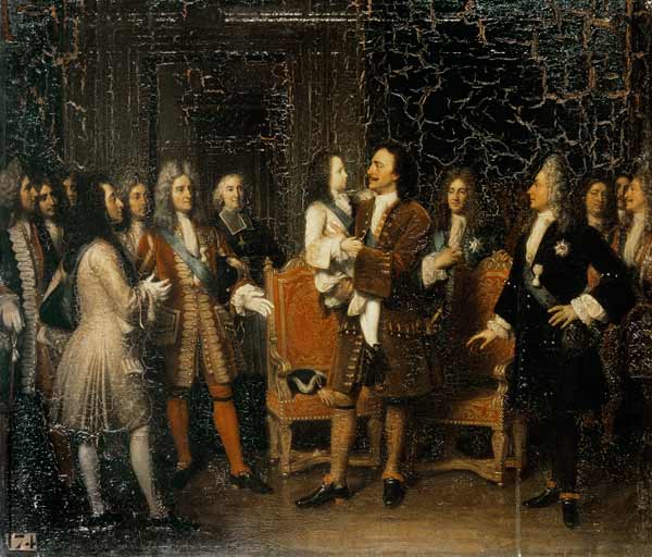 Louis XV (1710-74) Visiting Peter I (1672-1725) the Great at l'Hotel de Lesdiguieres od Louise Marie Jeanne Hersent