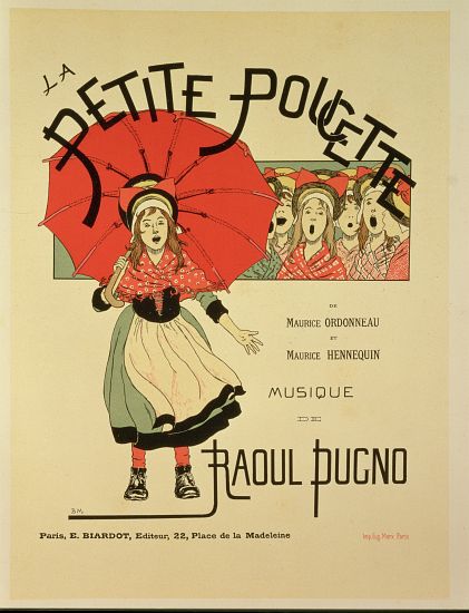 Reproduction of a poster advertising the operetta 'La Petite Poucette' od Louis Maurice Boutet de Monvel