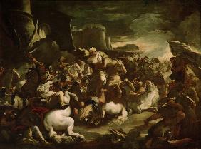 Semiramis in battle / Giordano painting