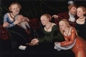 Old man beguiled by courtesans