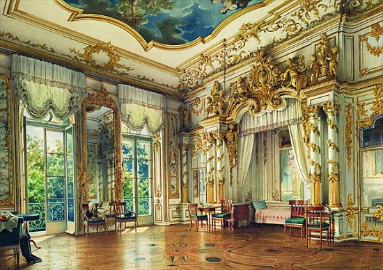 Bedroom of Tsar Alexander I in the Alexander Palace, Tsarskoye Selo, 1855 (w/c & white colour on pap od Luigi (Ludwig Osipovich) Premazzi