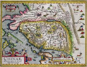 The first western atlas map of China, from the Ortelius Theatrum atlas, 1584 (coloured engraving)