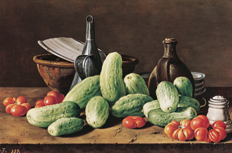 Still Life with Cucumbers and Tomatoes od Luis Melendez