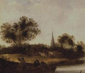 A Wooded river landscape