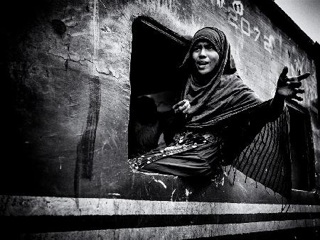 Girl in a train window