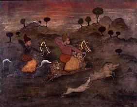 Hunting Scene (gouache and varnish on panel) 