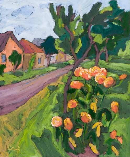 Neighbour''s Roses, 2008 (oil on board) 