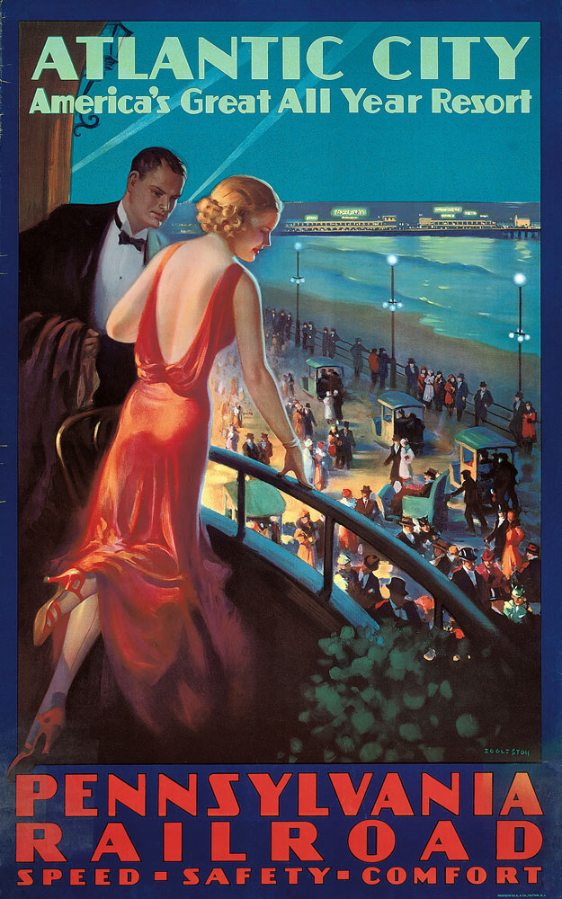 Poster advertising travel to Atlantic City by Pennsylvania Railroad od Mason Edward Eggleston