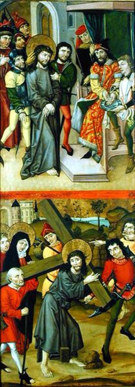 Christ Before Pilate and Christ Carrying the Cross, panel from and altarpiece depicting scenes of th od Master of the Luneburg Footwashers