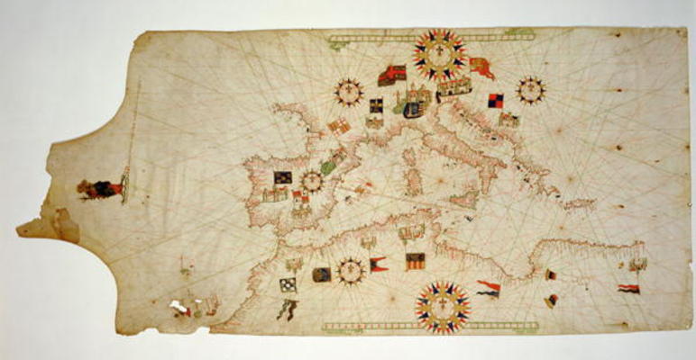 Miniature Nautical Map of the Central Mediterranean, 1560 (parchment) od Matteo Prunes