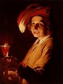 Young man with wine-glass and candle od Matthias Stomer