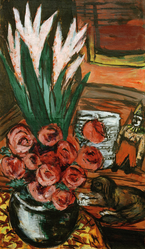Stillleben mit roten Rosen und Butchy od Max Beckmann