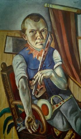 Self-portrait with bunk and trumpet (self-portrait as a clown)