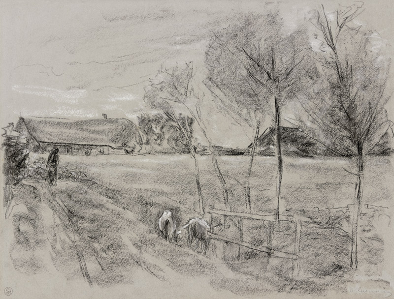 Landweg in Holland, vorne zwei Ziegen od Max Liebermann