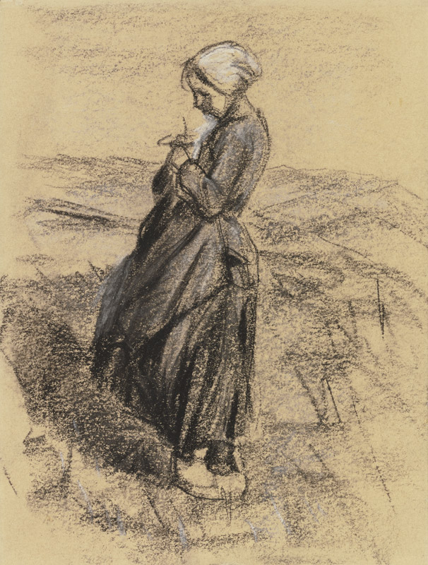 Mädchen auf dem Felde, strickend od Max Liebermann