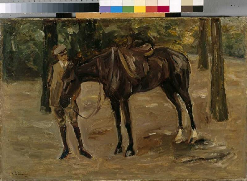 Reitknecht mit Pferd im Park od Max Liebermann