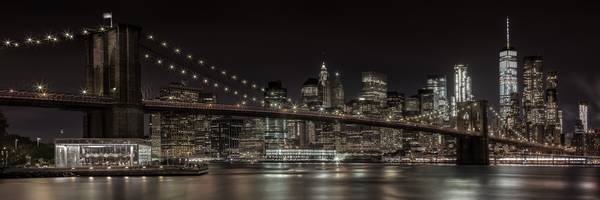 Panorama Manhattanu a Brooklynského mostu - idylický noční pohled | Panorama  od Melanie Viola