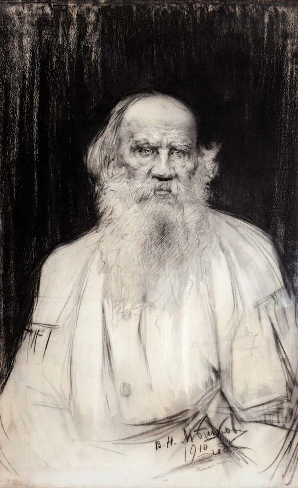 Porträt von Schriftsteller Graf Lew Nikolajewitsch Tolstoi (1828-1910) od Wassilij Nikititsch Meschkow