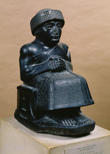 Gudea, Prince of Lagash, statue dedicated to Ningizzada, Neo-Sumerian, from Telloh, ancient Girsu od Mesopotamian