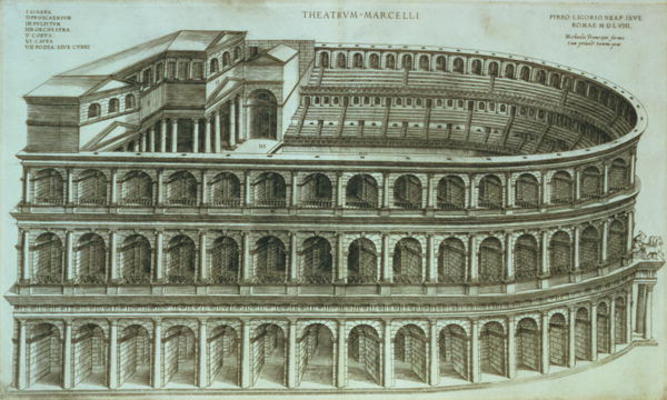 Plan of the Theatre of Marcellus, Rome, 1558 (engraving) od Michael Tramezini