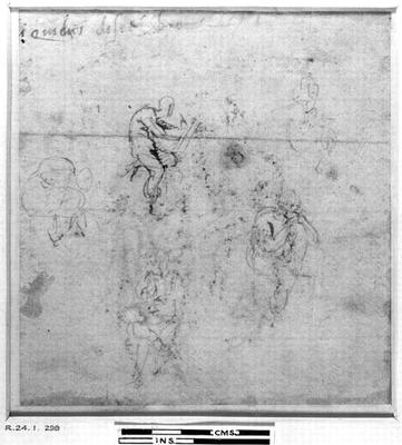 Figure studies for the Lunettes of the Sistene Chapel Ceiling, c.1511 (pen & black chalk on paper) od Michelangelo (Buonarroti)