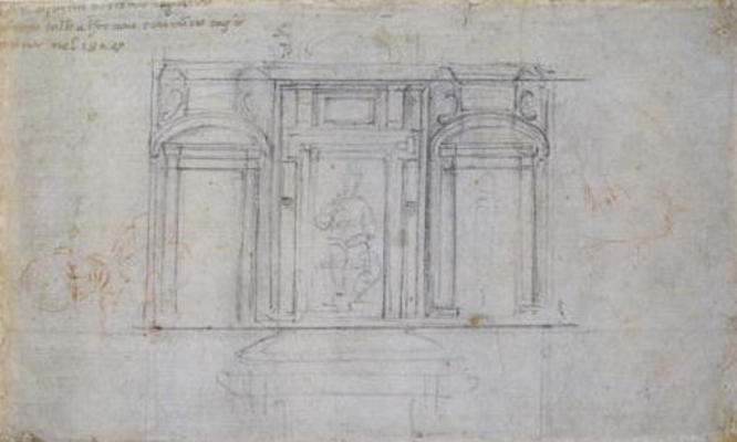 Study of the Upper Level of the Medici Tomb, 1520/1 (black & red chalk on paper) od Michelangelo (Buonarroti)