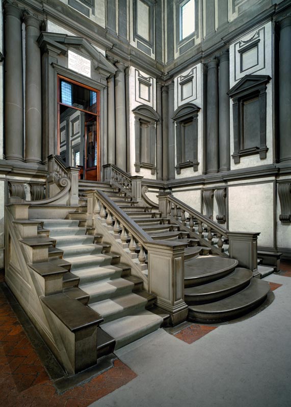 Staircase in the entrance hall of the Laurentian Library, completed by Bartolomeo Ammannati (1511-92 od Michelangelo (Buonarroti)
