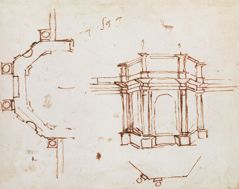 W.24r Architectural sketch (pen & ink) od Michelangelo (Buonarroti)