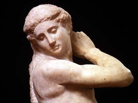 Apollo, or David, detail of the head sculpture by Michelangelo Buonarroti (1475-1564) od Michelangelo (Buonarroti)