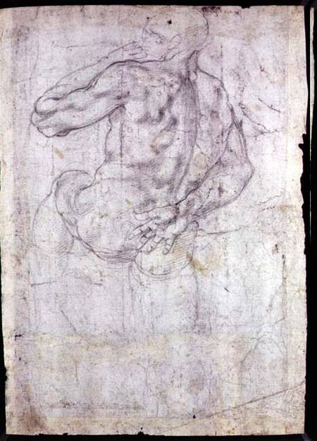 Drawing of a male standing figure (chalk on paper) od Michelangelo (Buonarroti)