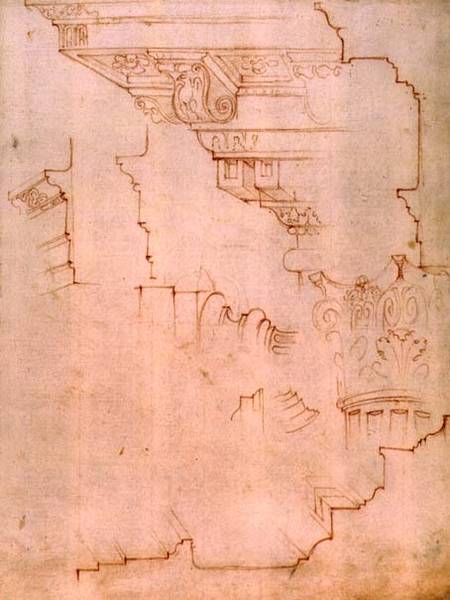 Inv. 1859 6-25-560/2. R. (W.19) Drawing of architectural details (red chalk) od Michelangelo (Buonarroti)