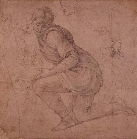 Inv. 5211-75 Fawkener Recto (W.92) Kneeling man od Michelangelo (Buonarroti)