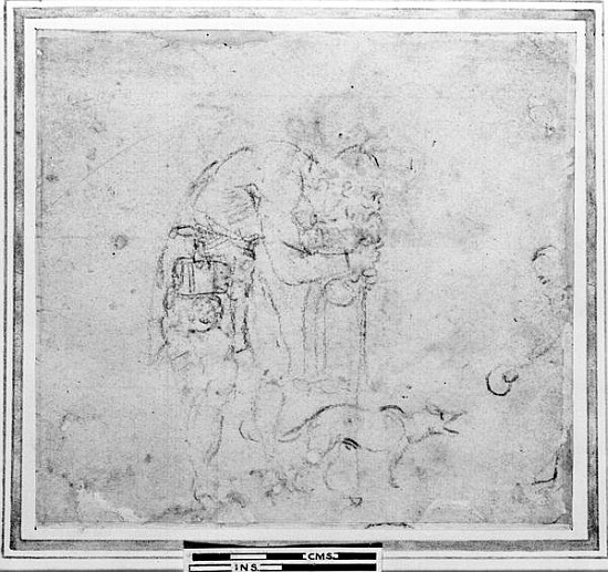 Sketch with a figure and a dog od Michelangelo (Buonarroti)