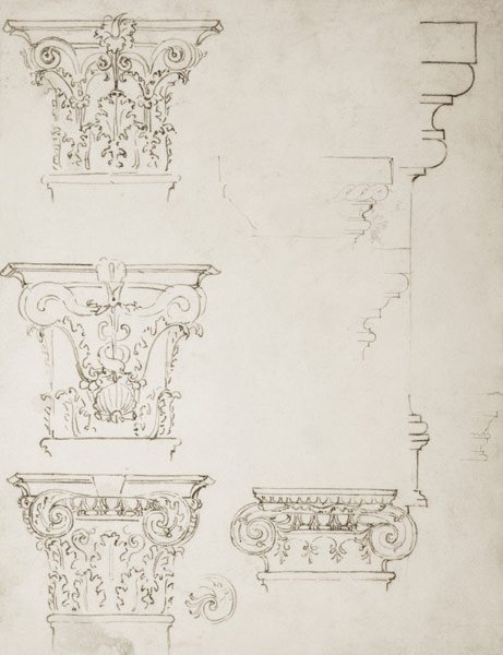 Inv.1859-6-25-549.recto (w.20) Studies for a Capital (brown ink) od Michelangelo (Buonarroti)