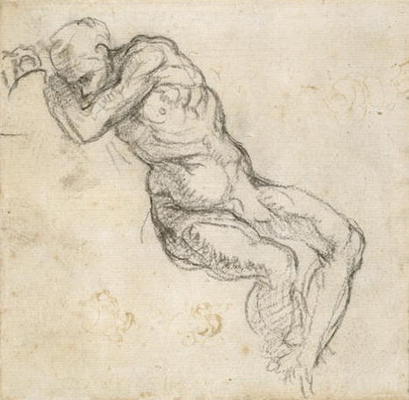 Study of a male nude, c.1511 (pen & black chalk on paper) od Michelangelo (Buonarroti)