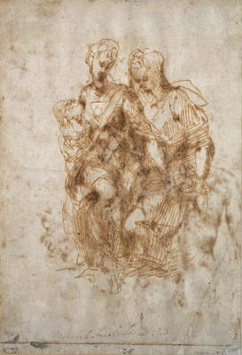 Study of St. Anne, after Leonardo Da Vinci's 'Anne', c.1502 (pen & ink on paper) od Michelangelo (Buonarroti)