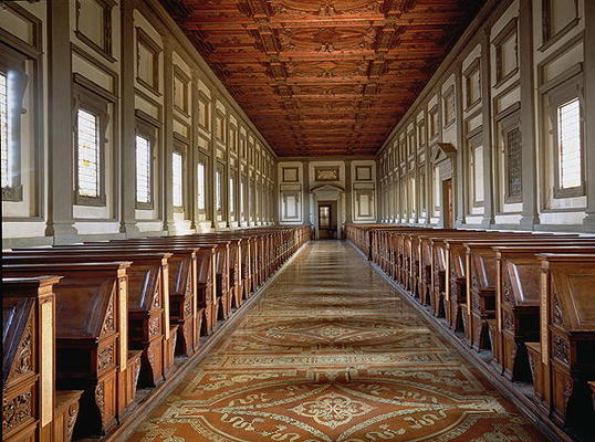 The Reading Room of the Laurentian Library, designed by Michelangelo Buonarroti (1475-1564), 1534 (p od Michelangelo (Buonarroti)