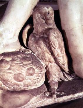 The Tomb of Giuliano de Medici (1478-1516) detail of the owl under the arm of Night