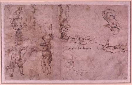 W.4v Page of sketches of babies or cherubs od Michelangelo (Buonarroti)