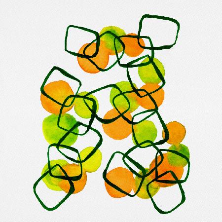 Shapes Chain Squares Orange Green Abstract