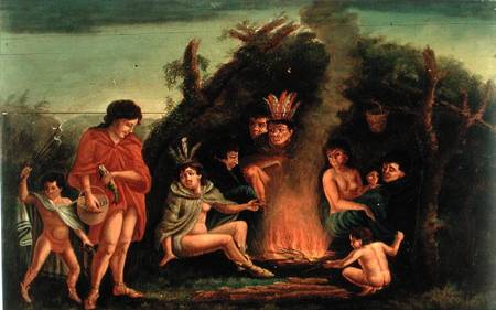 Fireboard depicting an Indian Encampment od Michele Felice Corne